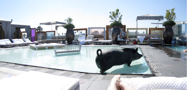 photo of the wading pool on the rooftop of the sls hotel