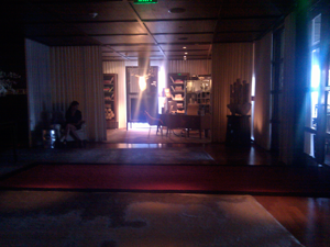 photo of the sls hotel lobby and library