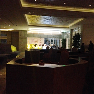 the line hotel lobby lounge at night